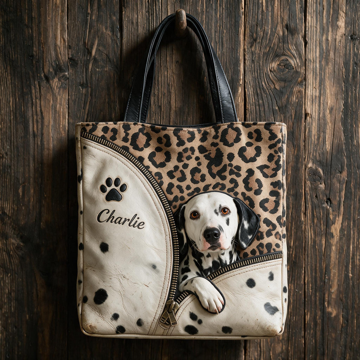 Personalized Peeking Black Spotted Dalmatian Tote Bag Pet Lover Gift