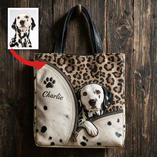 Personalized Peeking Black Spotted Dalmatian Tote Bag Pet Lover Gift
