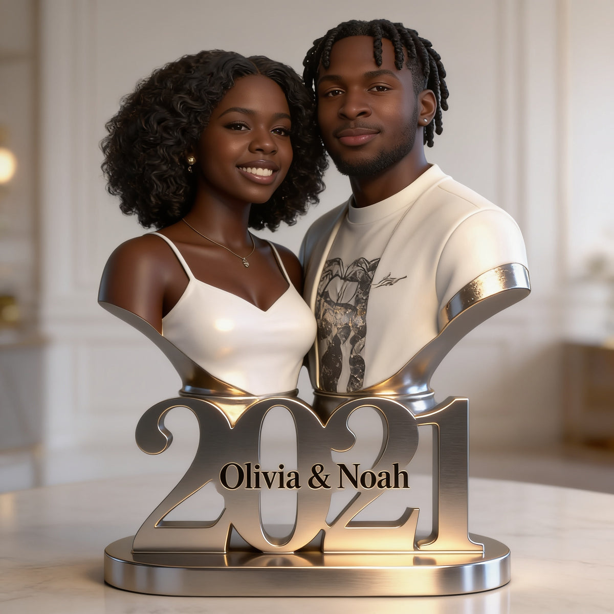 Custom Photo 5th Anniversary Black Couple 2021 Custom Shaped Acrylic Plaque Gift for Husband, Wife