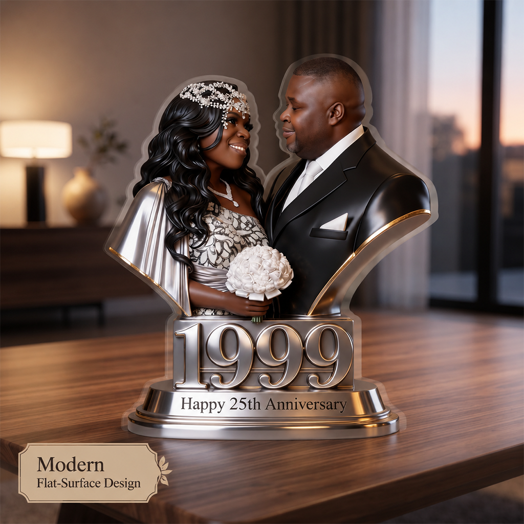 Custom Photo 5th Anniversary Black Couple 2021 Custom Shaped Acrylic Plaque Gift for Husband, Wife
