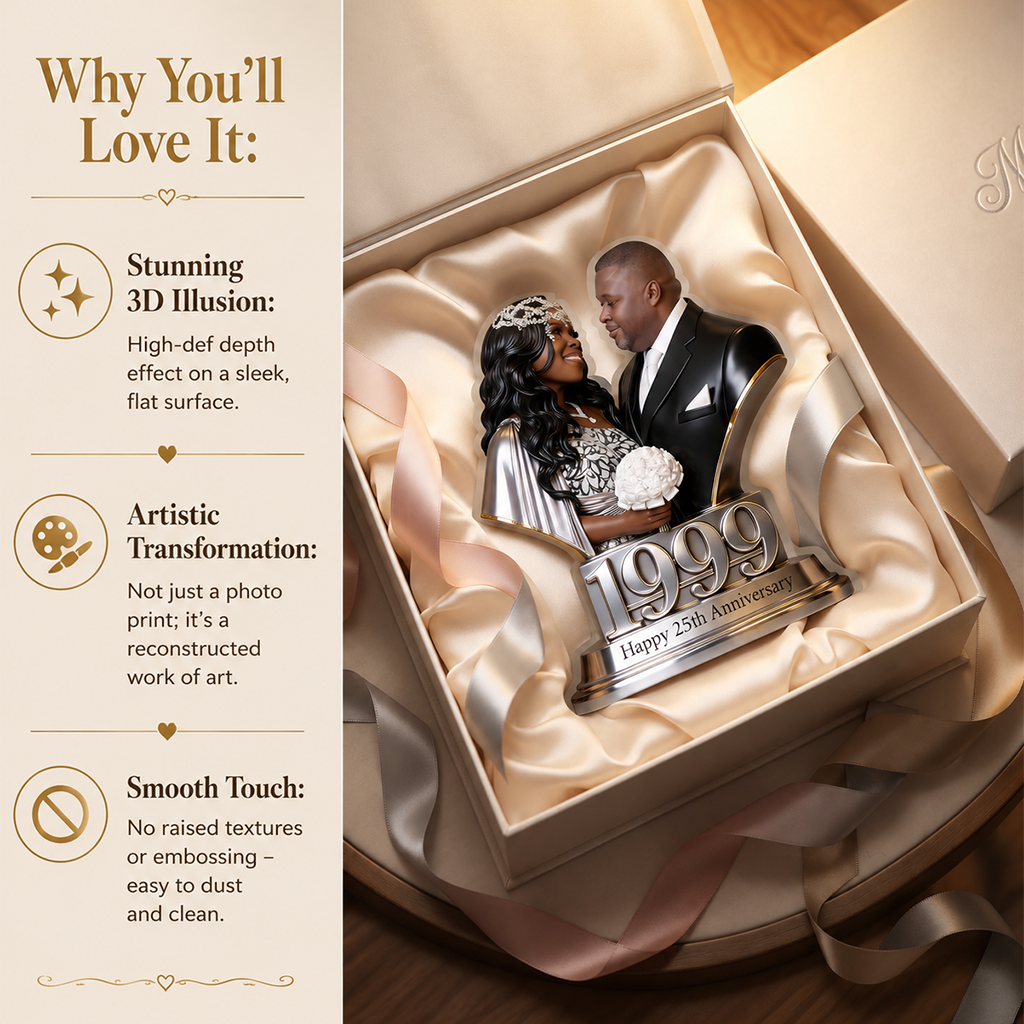 Custom Photo 5th Anniversary Black Couple 2021 Custom Shaped Acrylic Plaque Gift for Husband, Wife
