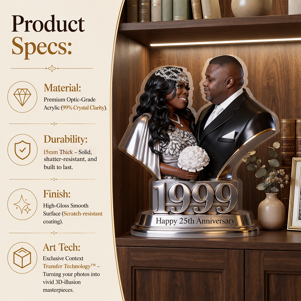 Custom Photo 5th Anniversary Black Couple 2021 Custom Shaped Acrylic Plaque Gift for Husband, Wife