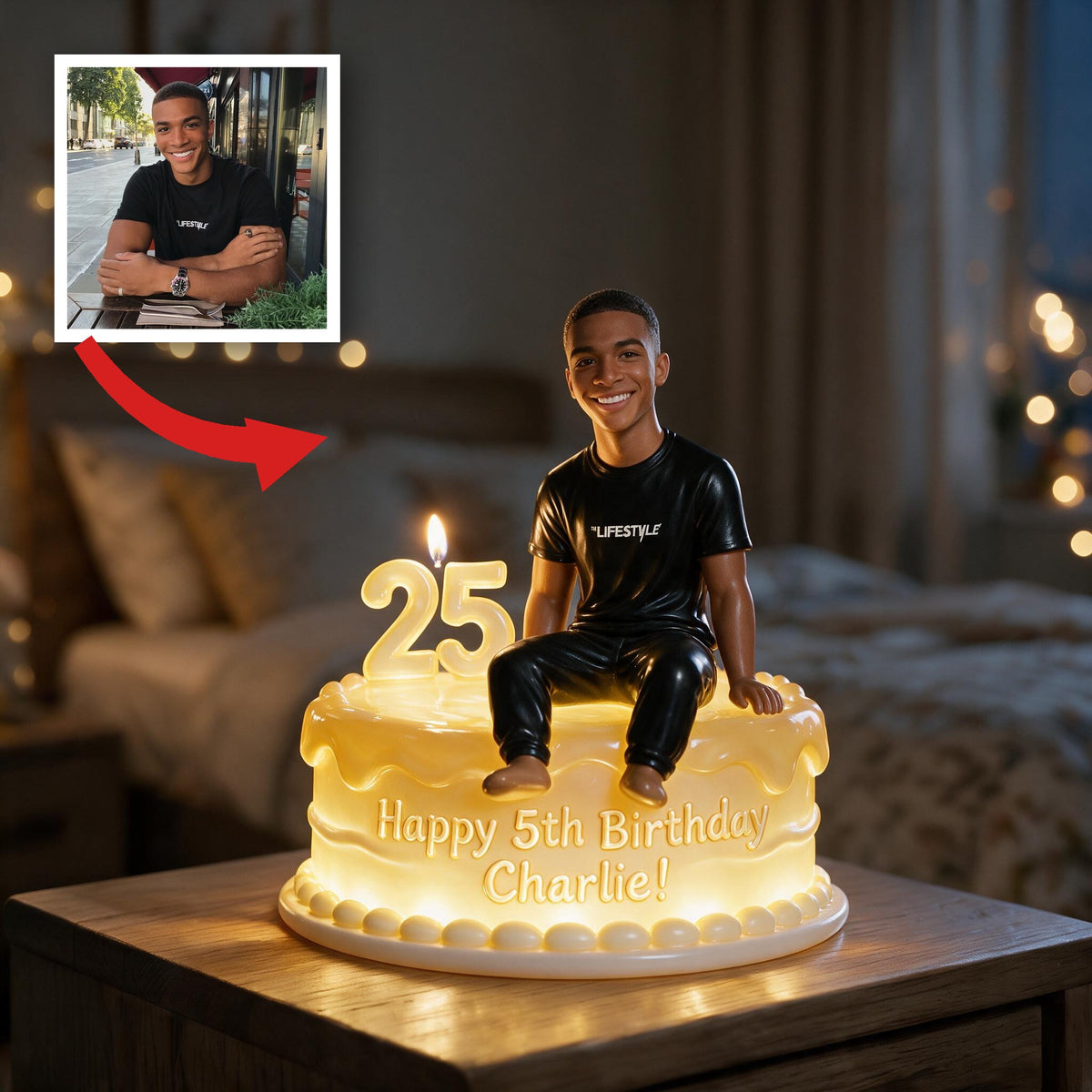 Personalized 21st Birthday Black Man Acrylic LED Night Light Gift for Him