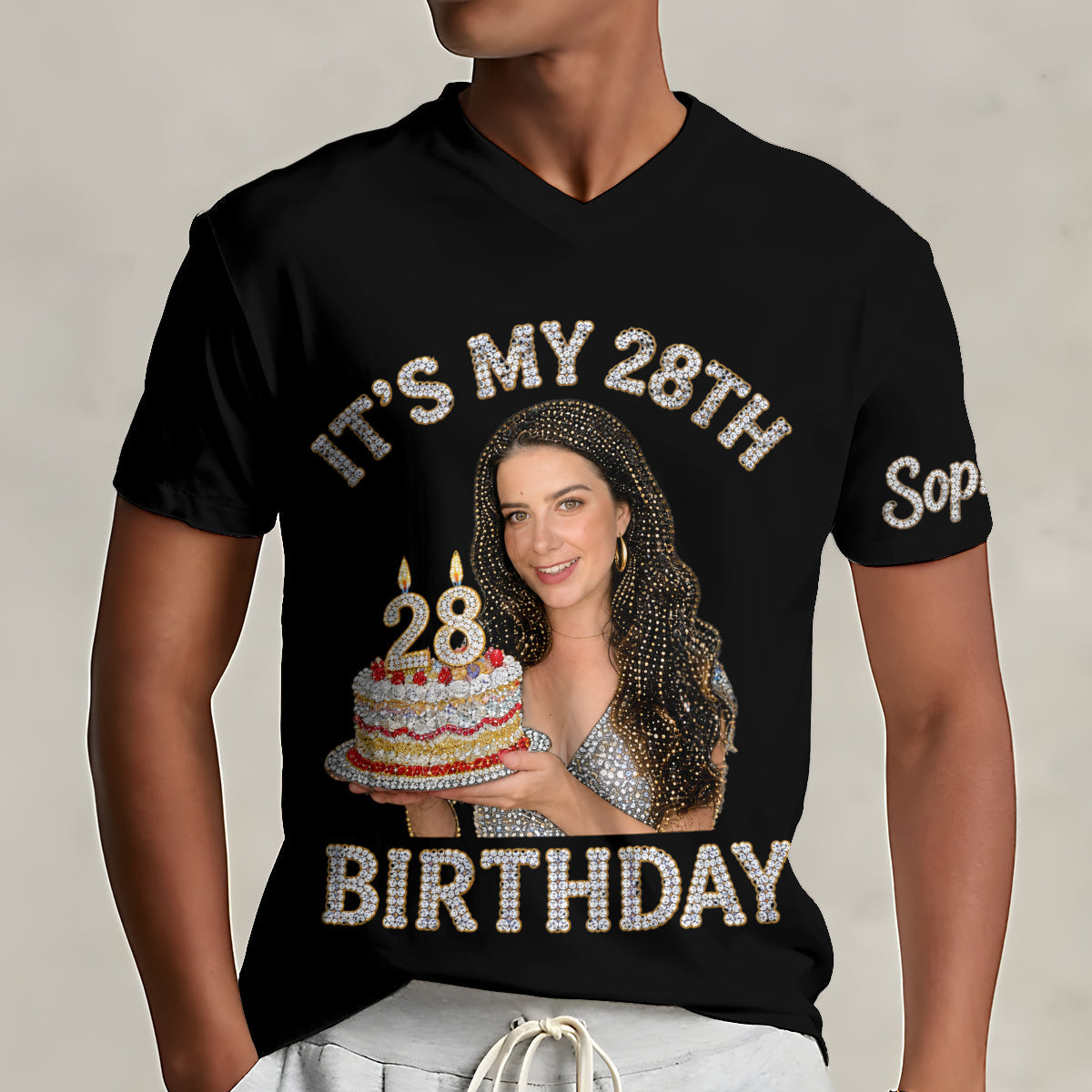 Personalisierte Geburtstags V-Ausschnitt T-Shirt für Mädchen
