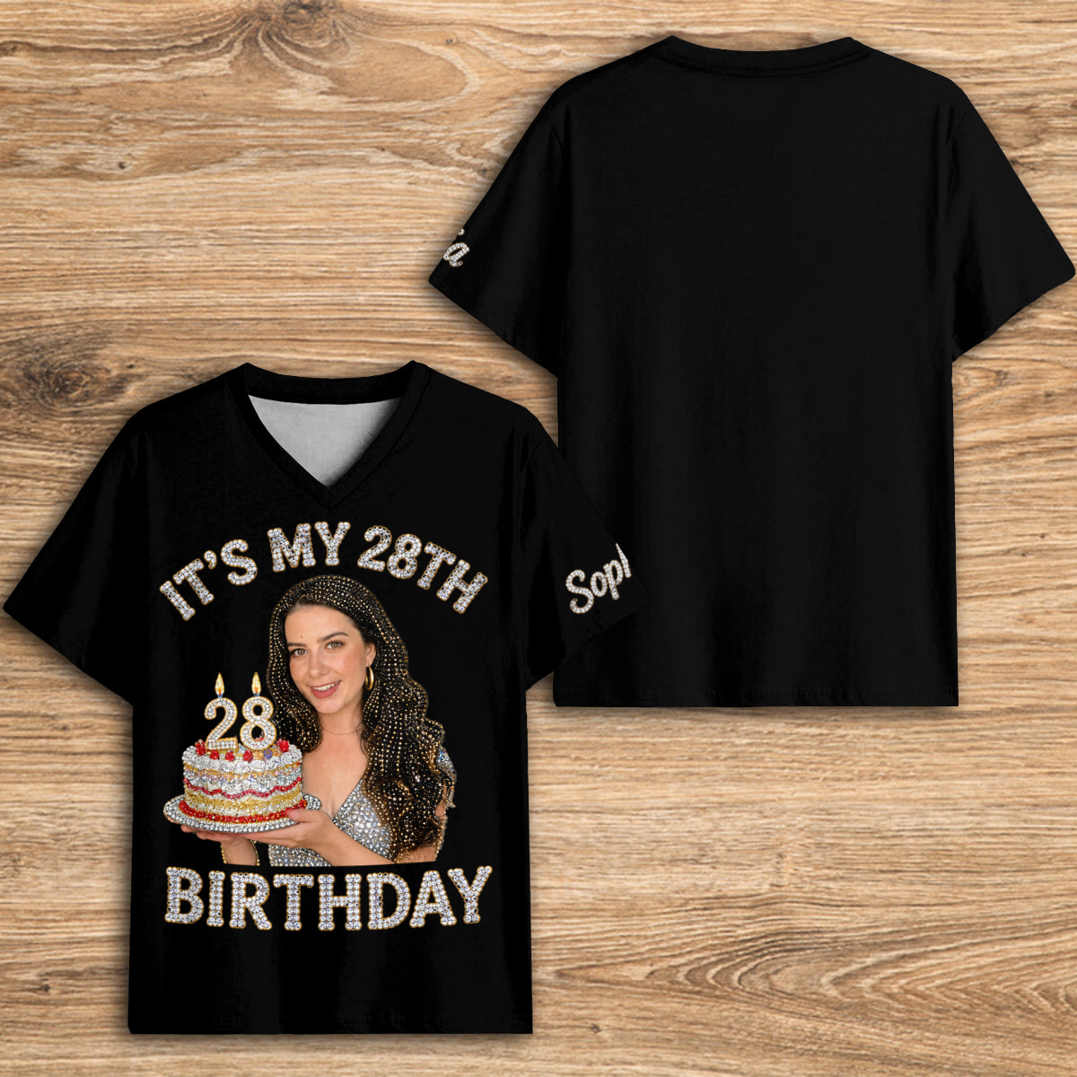 Personalized 8th Birthday Black Little Girl V-Neck T-Shirt Daughter Granddaughter Niece Gift