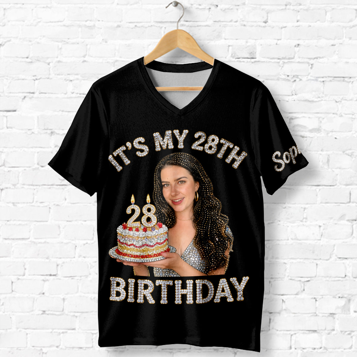 Personalisierte Geburtstags V-Ausschnitt T-Shirt für Mädchen