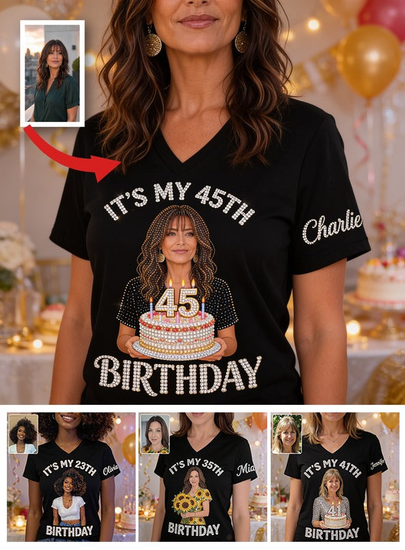 Personalized 45th Birthday Middle-Aged Latina Woman V-Neck T-Shirt Birthday Gift