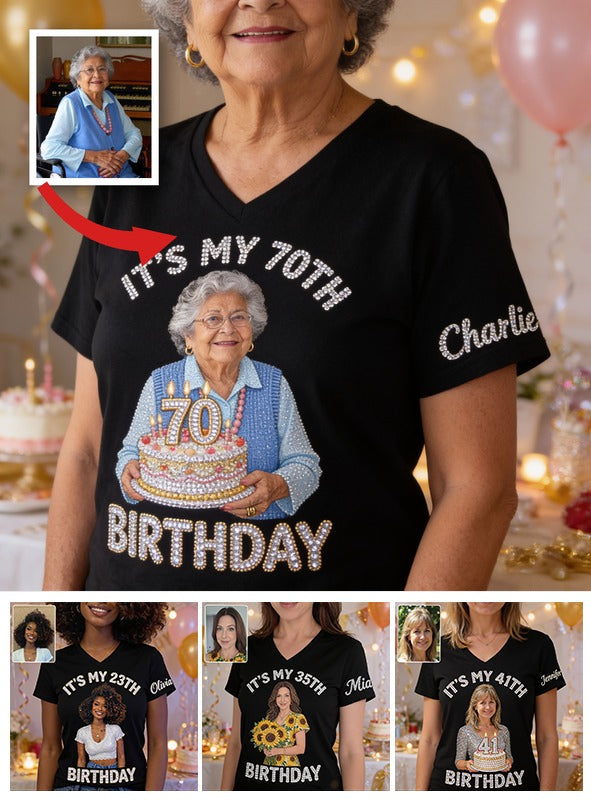 Personalized 70th Birthday Older Latina Woman V-Neck T-Shirt, Gift for Grandma Mom Wife