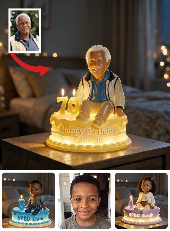 Personalized 70th Birthday Older Black Man Acrylic LED Night Light Gift for Dad Grandpa