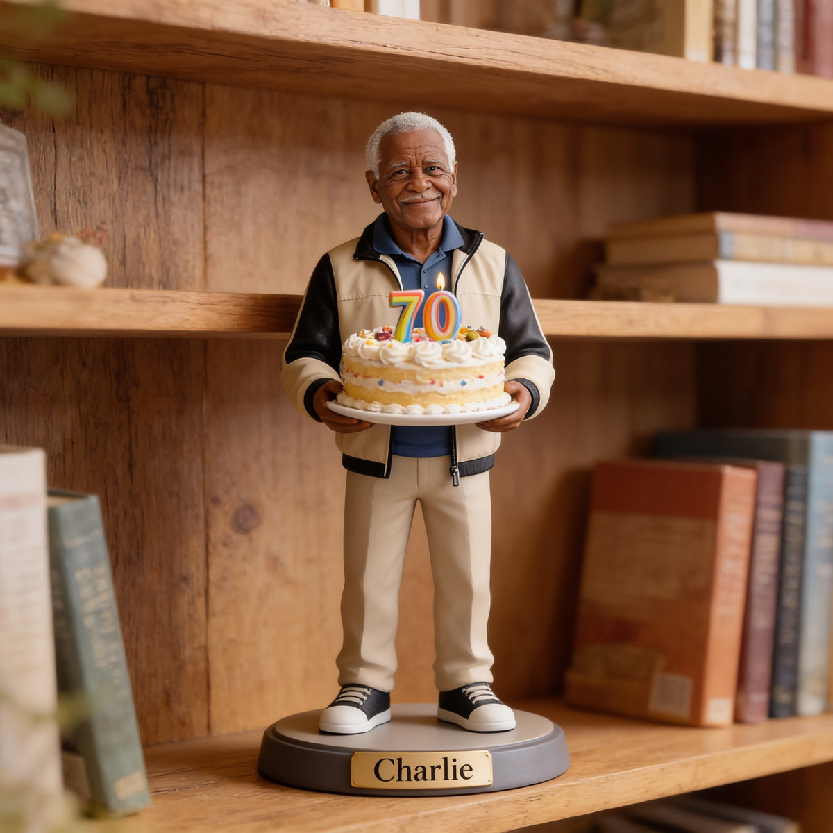 Personalized 70th Birthday Older Black Man Custom Shaped Acrylic Plaque Gift for Dad Grandpa