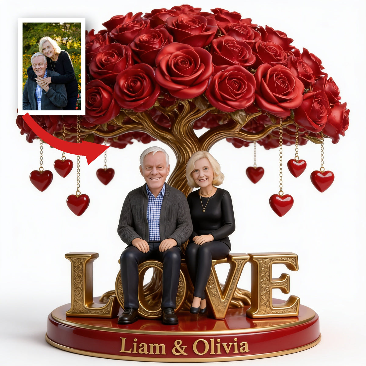 Custom Photo Older Couple Rose Tree Acrylic Plaque Keepsake Gift