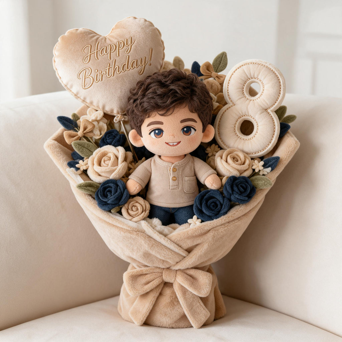 Personalisierte 8. Geburtstags Latino Junge Kunstfell Blumen Kissen Geschenk