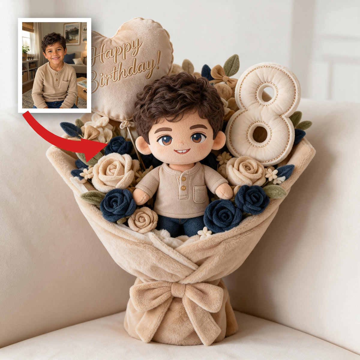 Personalisierte 8. Geburtstags Latino Junge Kunstfell Blumen Kissen Geschenk
