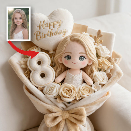 Personalized 8th Birthday Little Girl Faux Fur Pillow Bouquet, Birthday Gift for Daughter Granddaughter Niece