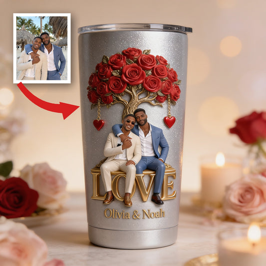 Custom Photo Black Gay Couple Tumbler, LGBT Couple Love Gift