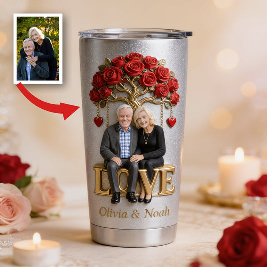 Custom Photo Older Couple Tumbler, Personalized Husband Wife Gift