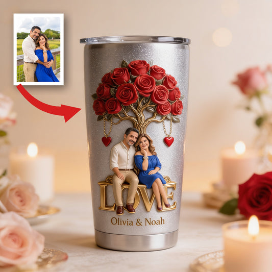 Custom Photo Middle-Aged Latino Couple Tumbler - Romantic Husband Wife Gift