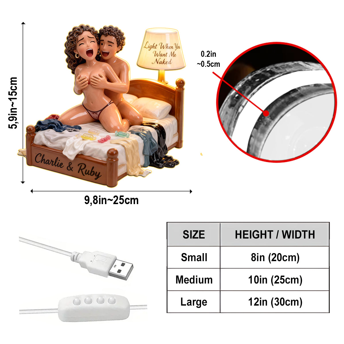 Custom Photo Middle-Aged Black Couple Acrylic LED Night Light Funny Couple Gift