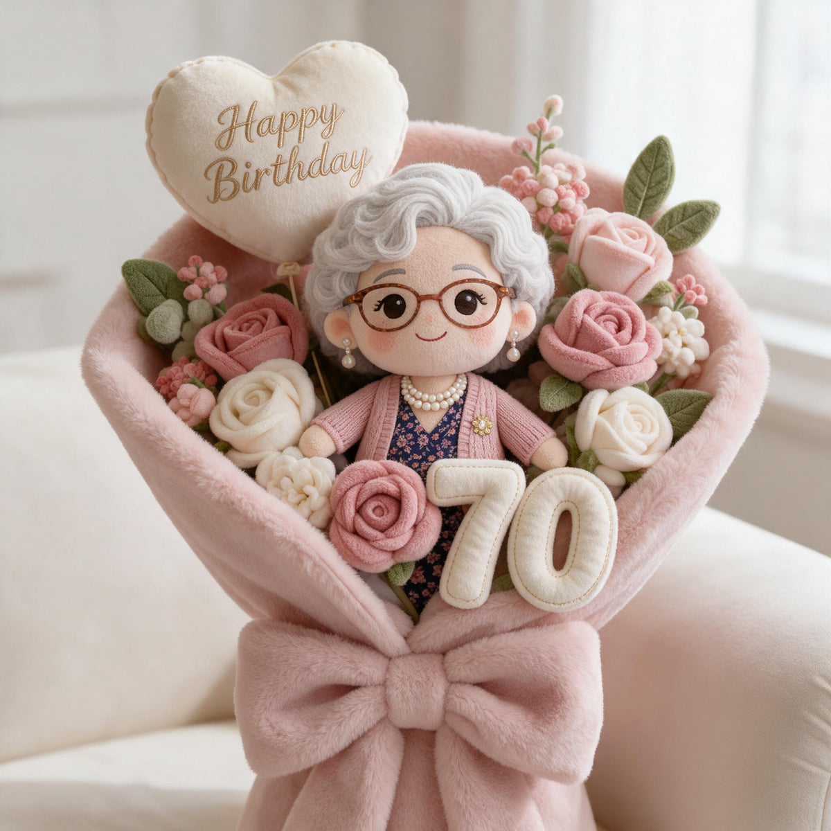 Personalized 70th Birthday Older Black Woman Faux Fur Pillow Grandma Gift