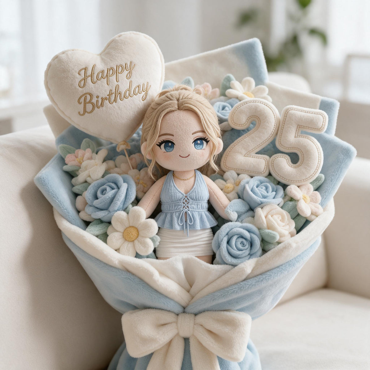 Personalisierte 25. Geburtstagsblumenstrauß Kissen Geschenk