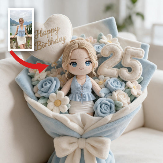 Personalized 25th Birthday Woman Flower Bouquet Faux Fur Pillow Gift