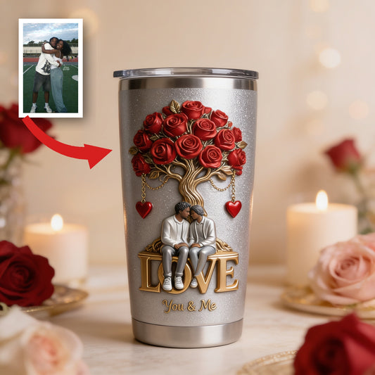 Personalized Black Couple Tumbler, Romantic You & Me Gift for Husband Wife