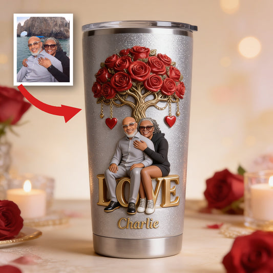 Personalized Middle-Aged Black Couple Tumbler, Romantic Husband & Wife Gift