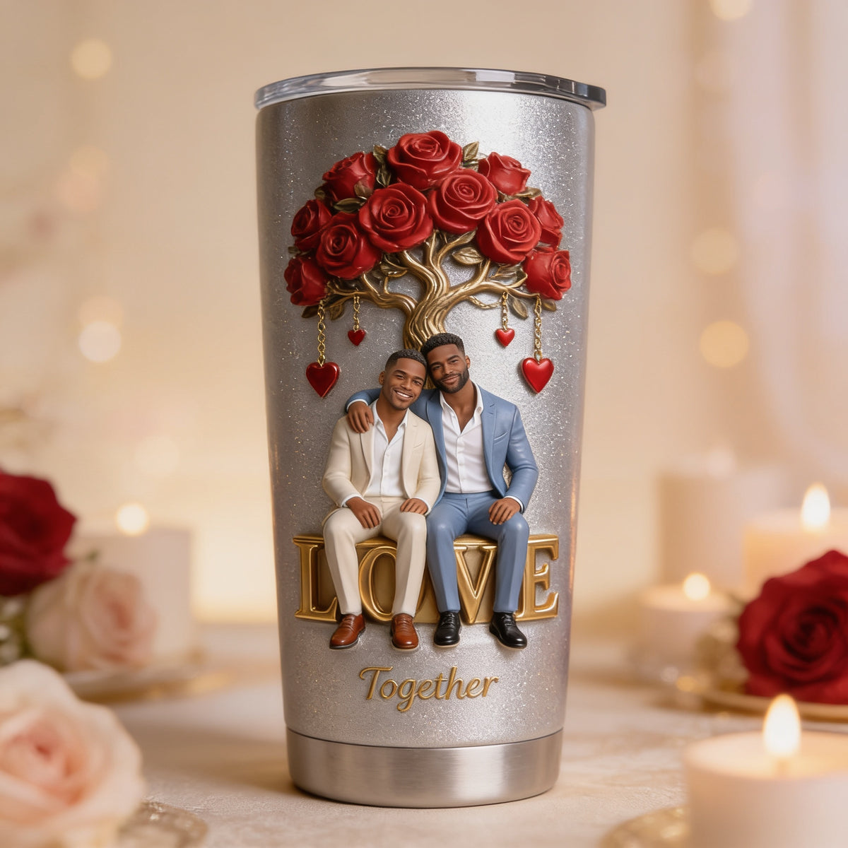 Personalized Black Gay Couple Tumbler LGBT Romantic Couple Gift