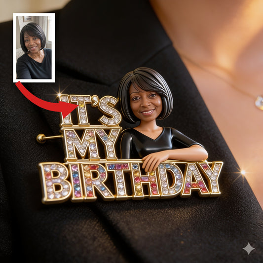 Custom Photo 50th Birthday Middle-Aged Black Woman Enamel Pin, Gift for Mom Grandma Wife