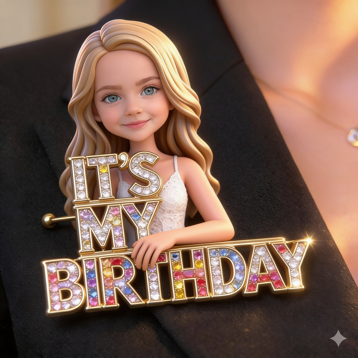 Custom Photo Birthday Little Girl Pin, Gift for Daughter Granddaughter Niece