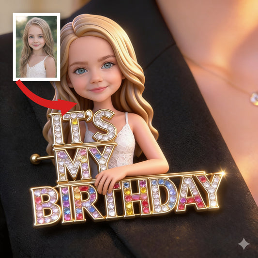Custom Photo Birthday Little Girl Pin, Gift for Daughter Granddaughter Niece