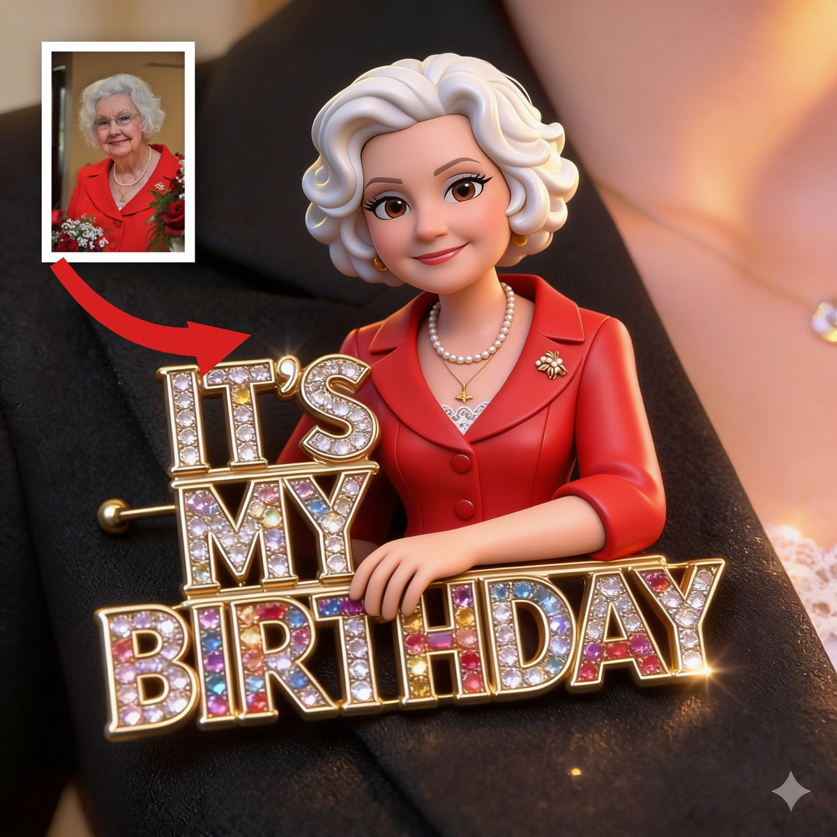 Personalisierte Foto 70. Geburtstag Anstecker für ältere Frauen, Geschenk für Oma, Mama, Frau