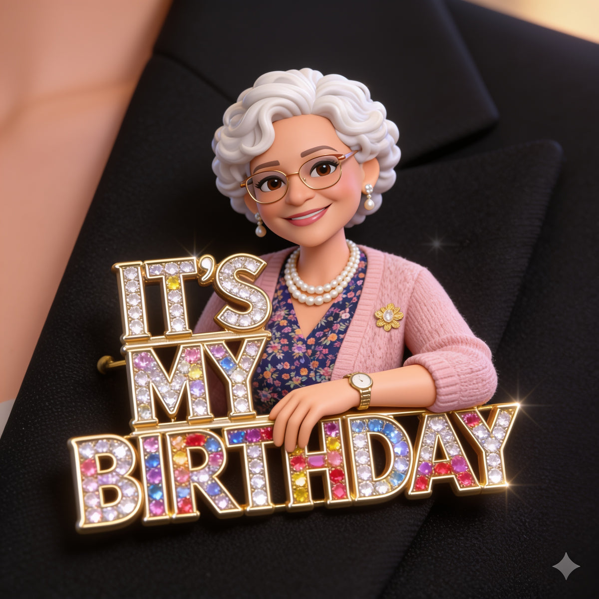 Custom Photo 70th Birthday Older Black Woman Acrylic Enamel Pin Grandma Gift