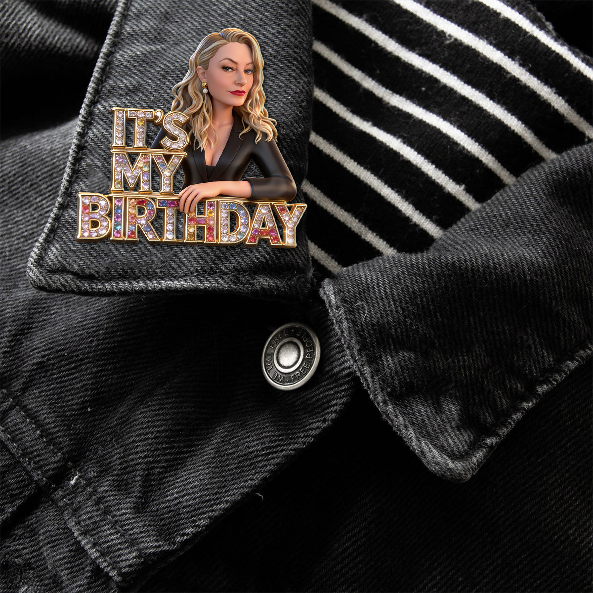 Custom Photo 70th Birthday Older Latina Woman Acrylic Enamel Pin Grandma Gift