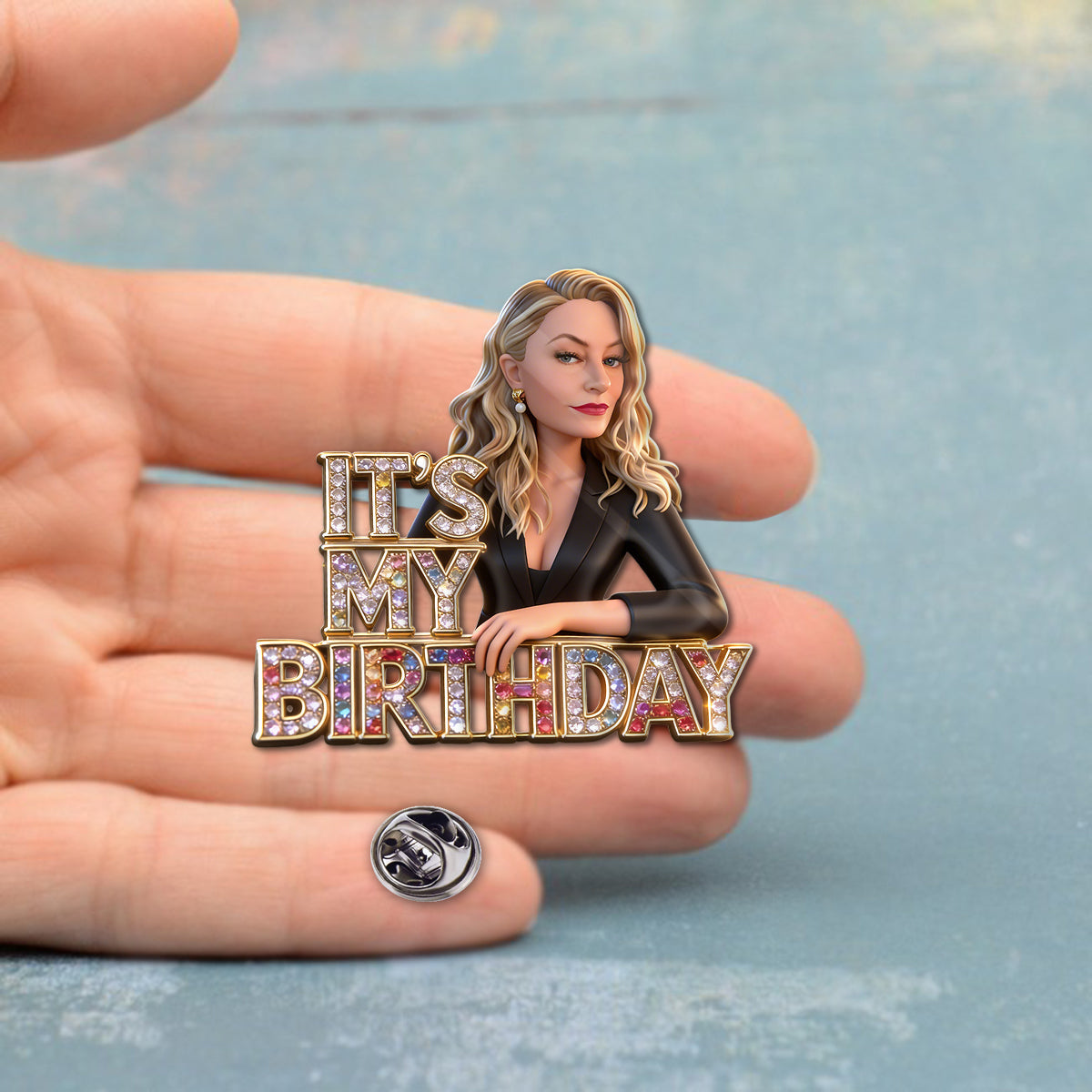 Custom Photo 21st Birthday Black Woman Enamel Pin Gift for Her
