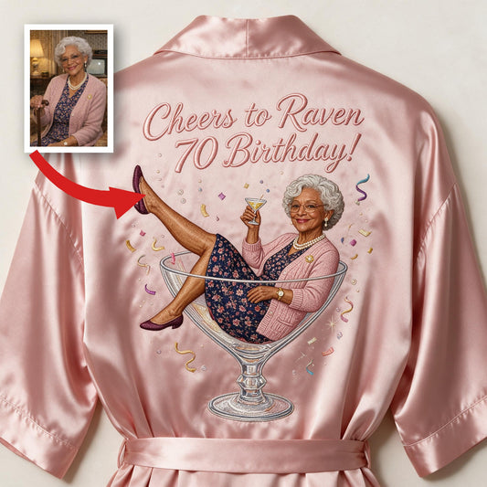 Personalized 70th Birthday Older Black Woman Satin Robe Mom Grandma Wife Gift