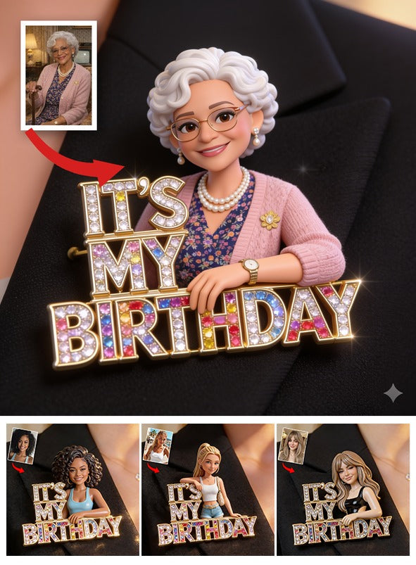 Custom Photo 70th Birthday Older Black Woman Acrylic Enamel Pin Grandma Gift