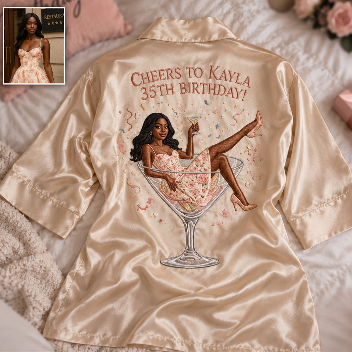 Personalized 70th Birthday Older Black Woman Satin Robe Mom Grandma Wife Gift