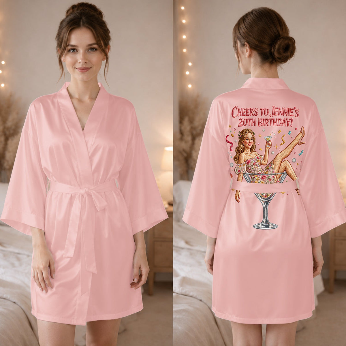 Personalized 70th Birthday Older Latina Woman Satin Robe Gift for Grandma Mom