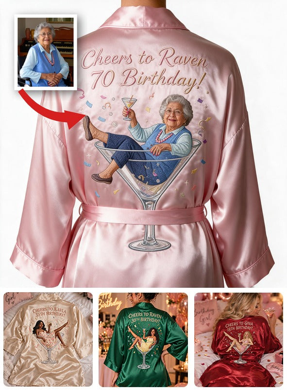 Personalized 70th Birthday Older Latina Woman Satin Robe Gift for Grandma Mom