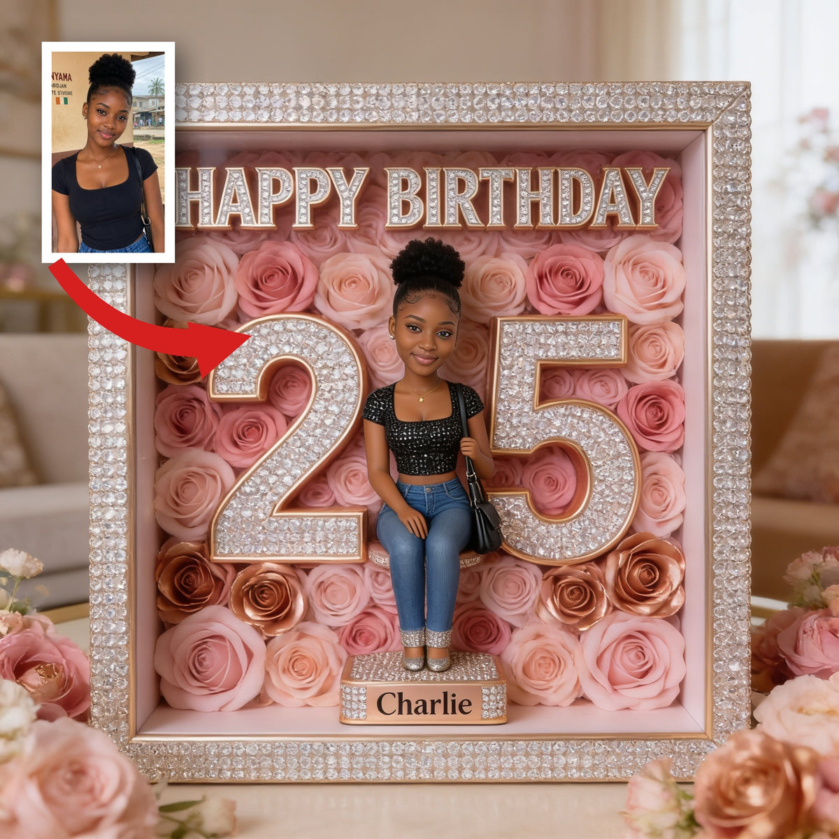 Personalized 25th Birthday Black Woman Custom Shaped Acrylic Plaque