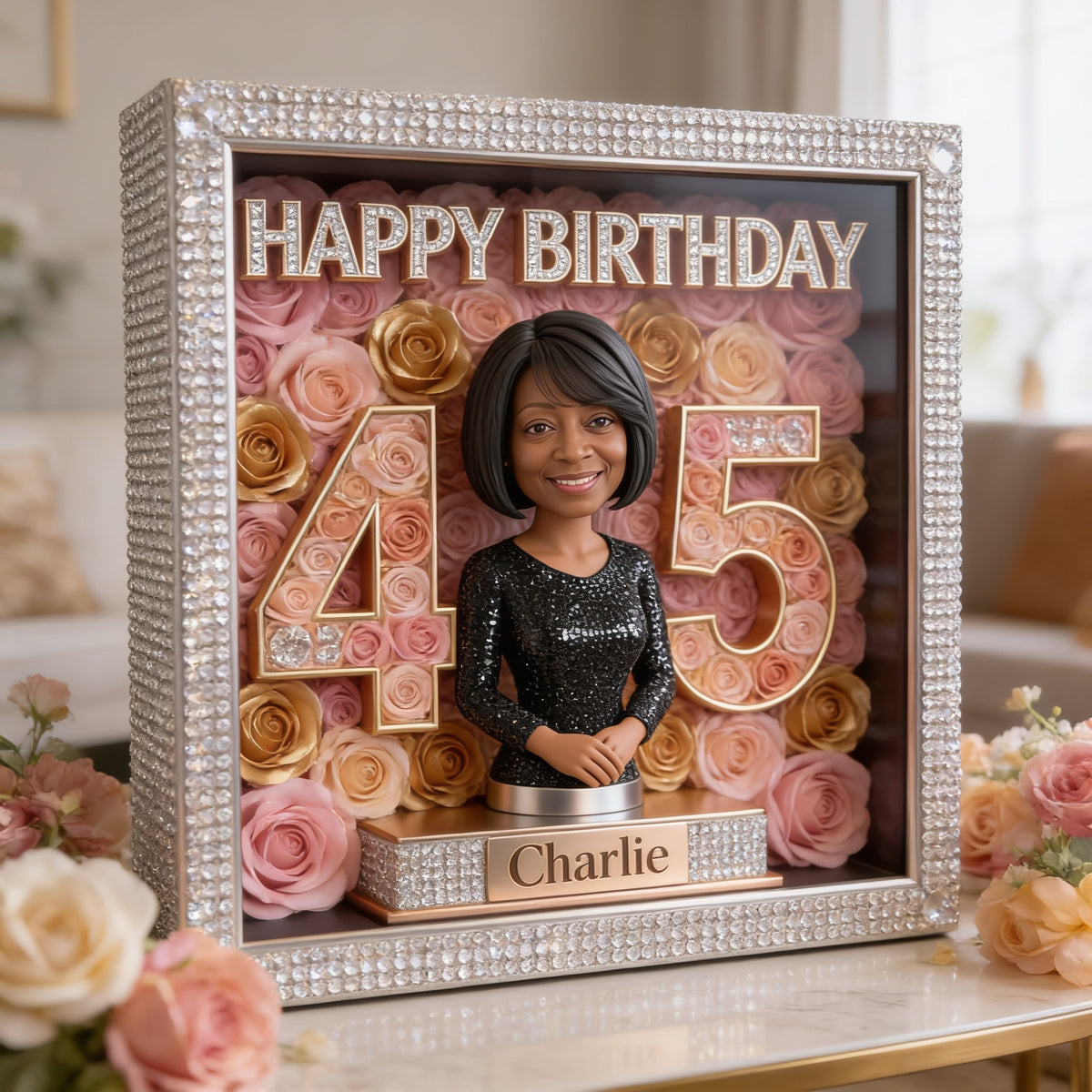 Personalized 45th Birthday Middle-Aged Black Woman Custom Shaped Acrylic Plaque