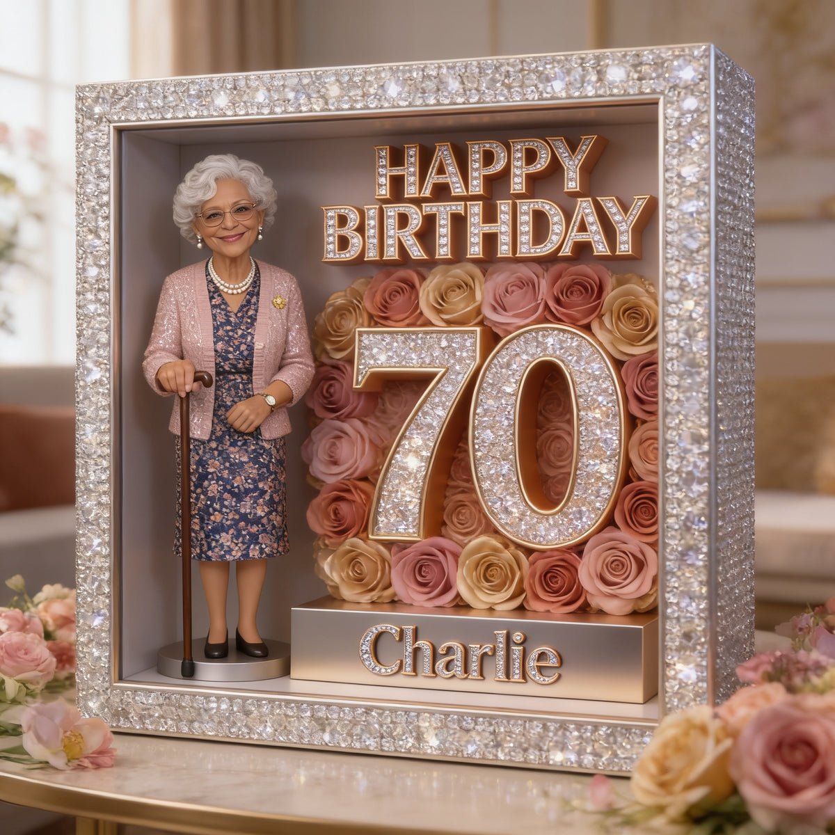 Personalized 70th Birthday Older Black Woman Custom Shaped Acrylic Plaque Gift for Mom Grandma Wife
