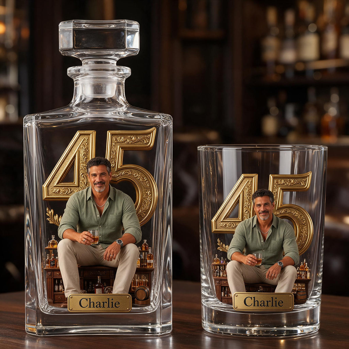 Personalized 45th Birthday Middle-Aged Latino Man Whiskey Decanter Set Gift For Dad Husband Grandpa