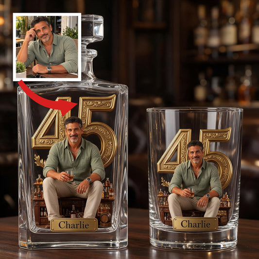 Personalized 45th Birthday Middle-Aged Latino Man Whiskey Decanter Set Gift For Dad Husband Grandpa