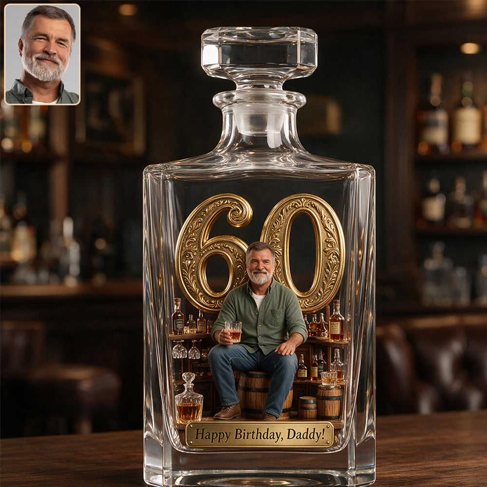 Personalized 70th Birthday Older Black Man Whiskey Decanter Set Dad Grandpa Gift