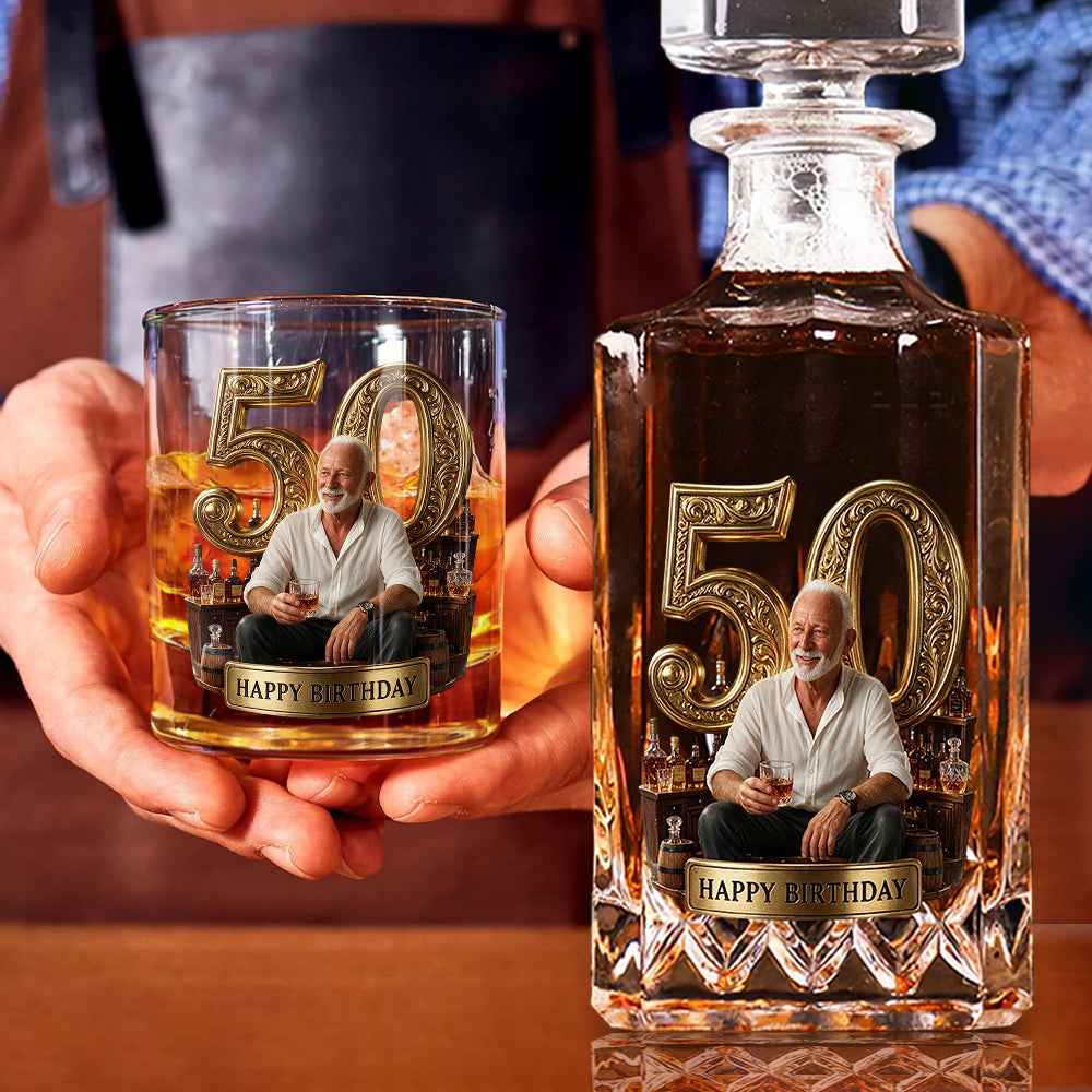 Personalized 25th Birthday Black Man Whiskey Decanter Set Gift For Him