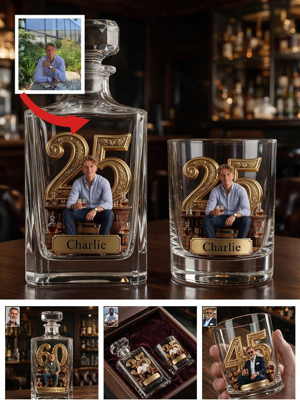 Personalized 25th Birthday Man Whiskey Decanter Set Gift For Him Husband Son Boyfriend