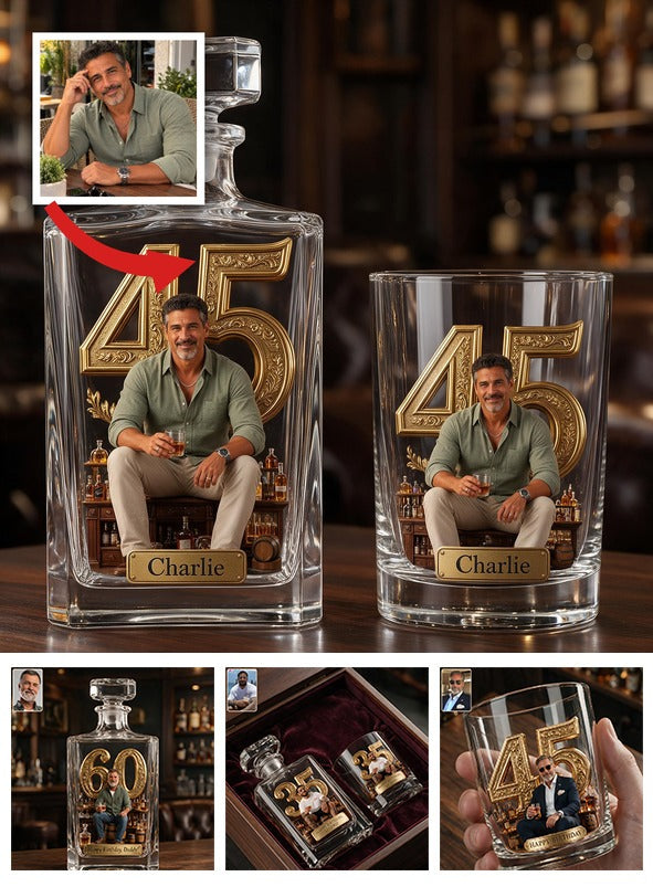Personalized 45th Birthday Middle-Aged Latino Man Whiskey Decanter Set Gift For Dad Husband Grandpa