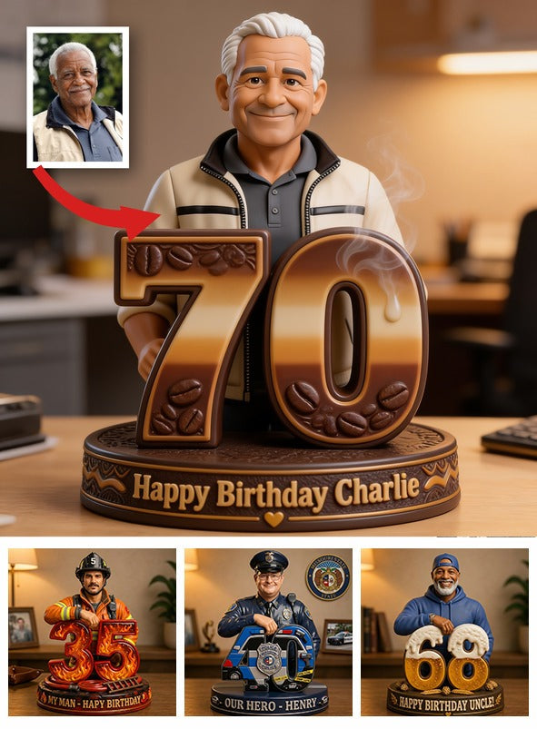 Personalized 70th Birthday Older Black Man 3D Figurine Gift for Dad Grandpa